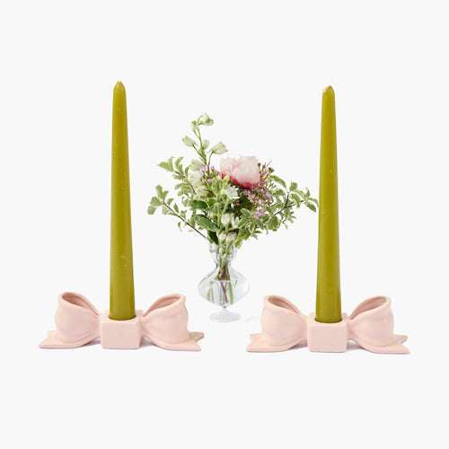 Petal Pink Ceramic Bow Candle Holders (Pair)