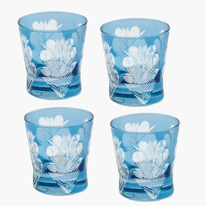 Blue Fern Engraved Glassware (Set of 8)