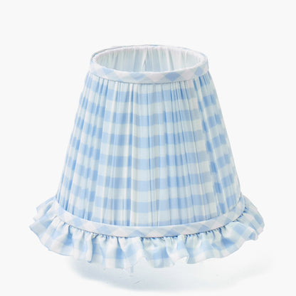 Bamboo Rechargeable Lamp with Blue Gingham Ruffle Shade (18cm)