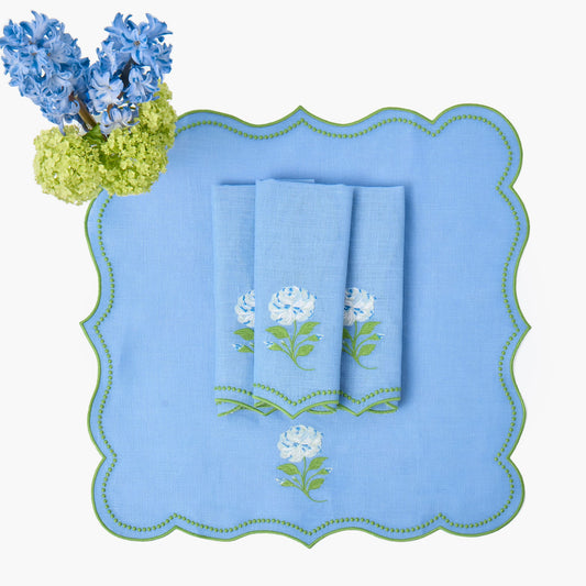 Bluebell Rose Embroidered Linen Napkins (Set of 4)
