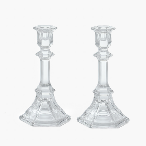 Small Glass Column Candle Holders (Pair)