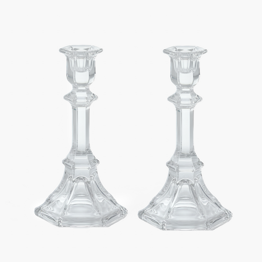 Small Glass Column Candle Holders (Pair)