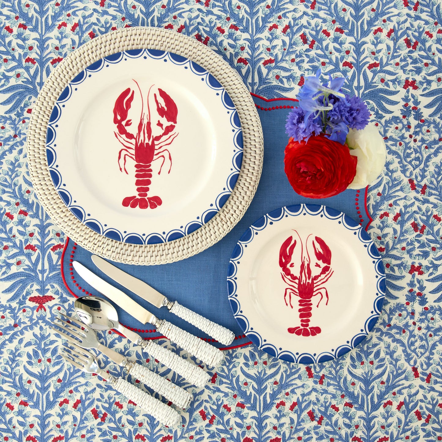 Blue & Red Ethel Blockprint Tablecloth
