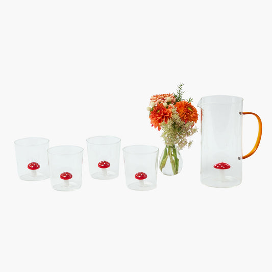 Red Mushroom Jug & Glasses (Set of 4)