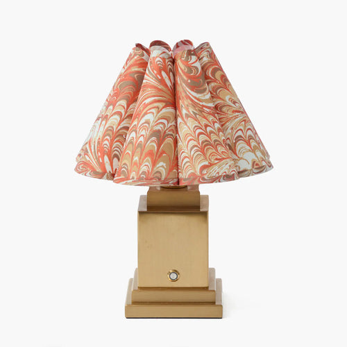 Square Rechargeable Lamp with Orange Estella Marbled Shade (22cm)