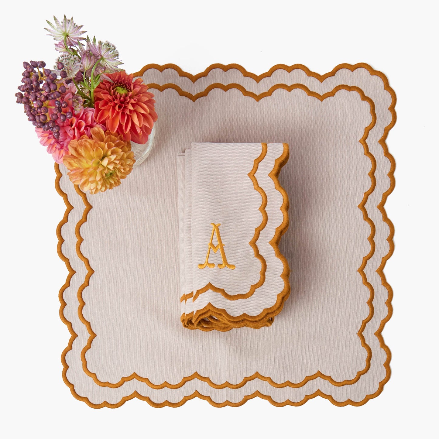 Taupe & Mustard Lily Placemats & Napkins (Set of 4)