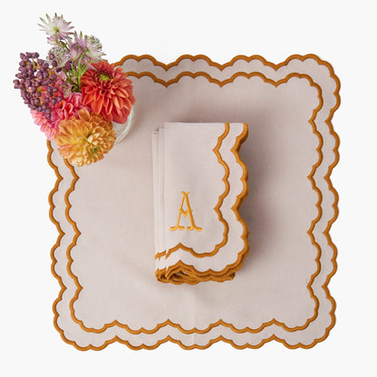 Taupe & Mustard Lily Placemats & Napkins (Set of 4)