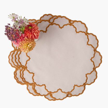 Taupe & Mustard Lily Placemats & Napkins (Set of 4)