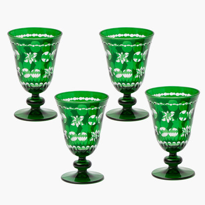 Emerald Anita Engraved Wine Glasses (Set of 4)