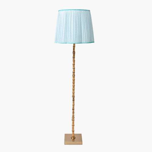 Bamboo Rechargeable Floor Lamp with Soft Blue Lotus Shade (40cm)